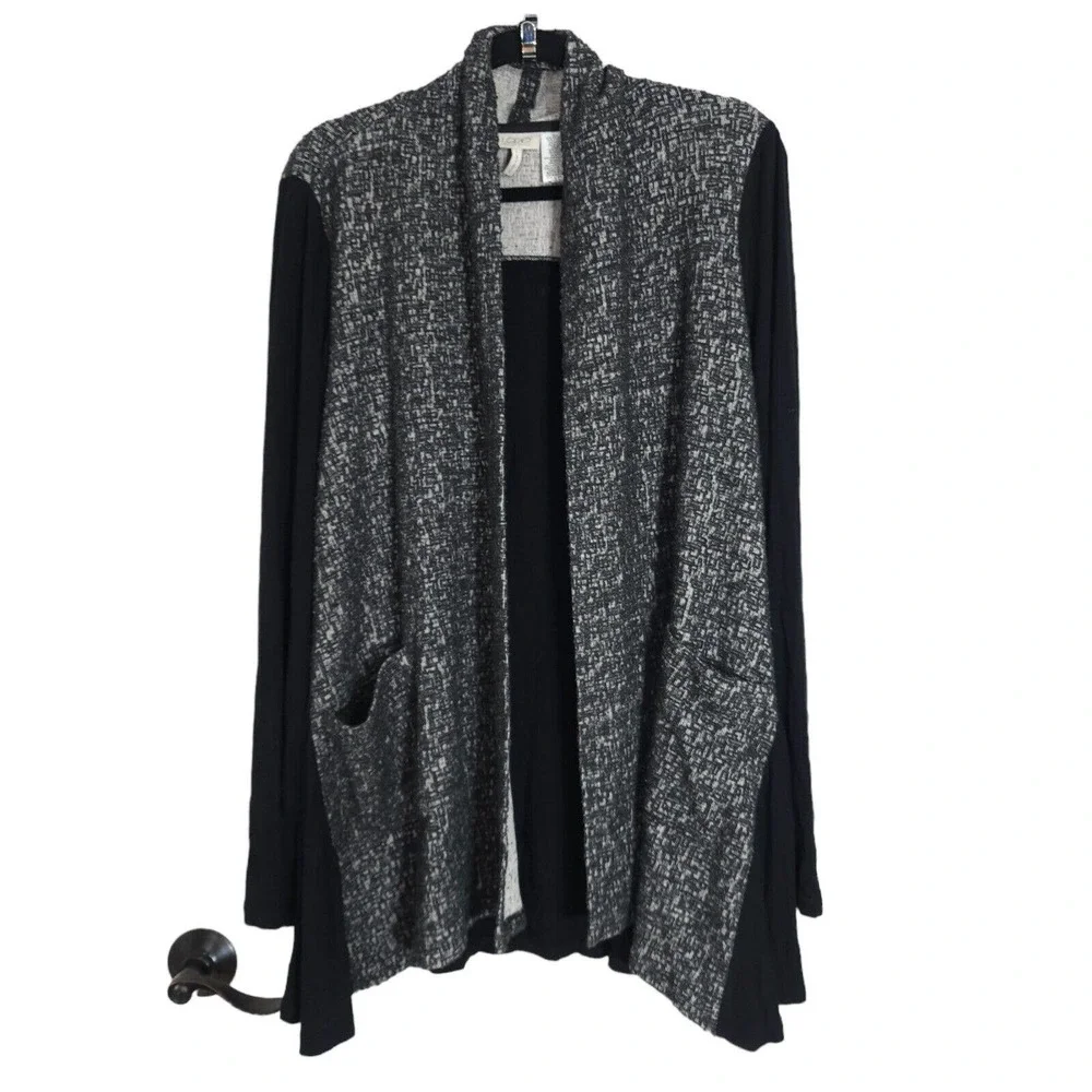 Logo Lori Goldstein Womens Cardigan Gray Knit Long Sleeve Open Front Sweater L - Picture 1 of 9